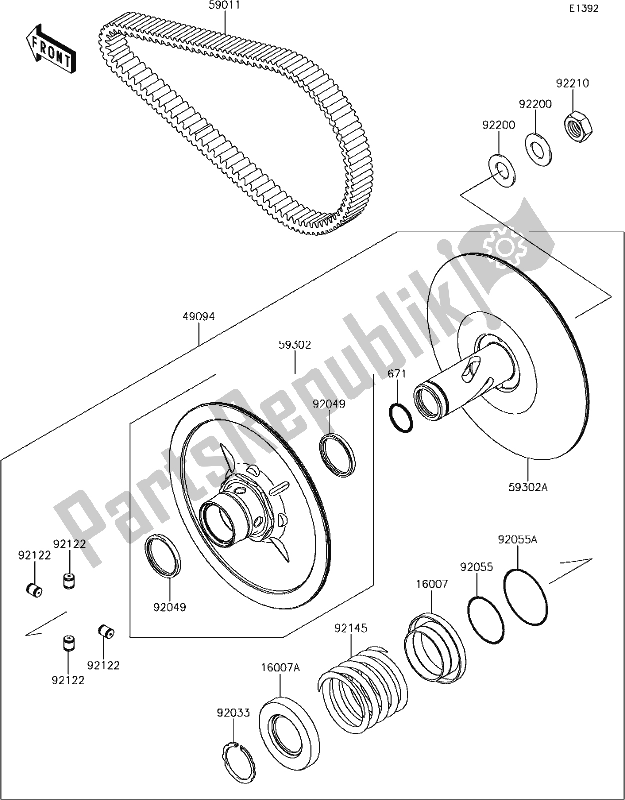 All parts for the 13 Driven Converter/drive Belt of the Kawasaki KRT 800 Teryx4 2019