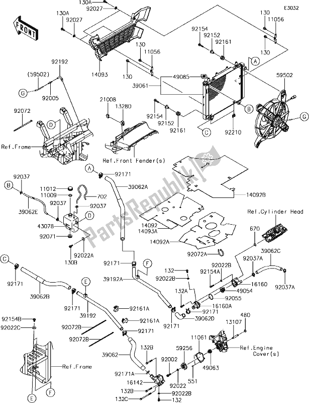 All parts for the 25 Radiator of the Kawasaki KRT 800 Teryx4 2019
