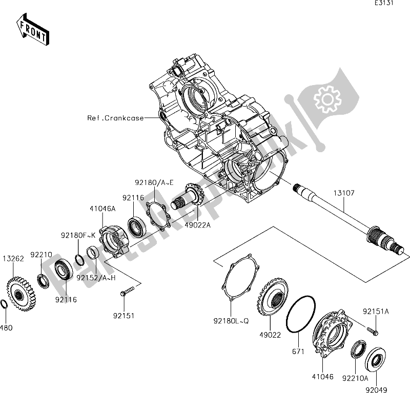 Alle onderdelen voor de 26-1front Bevel Gear van de Kawasaki KRT 800 Teryx4 2019