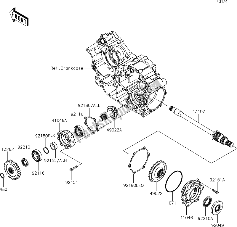 All parts for the 26 Front Bevel Gear of the Kawasaki KRT 800 Teryx4 2019