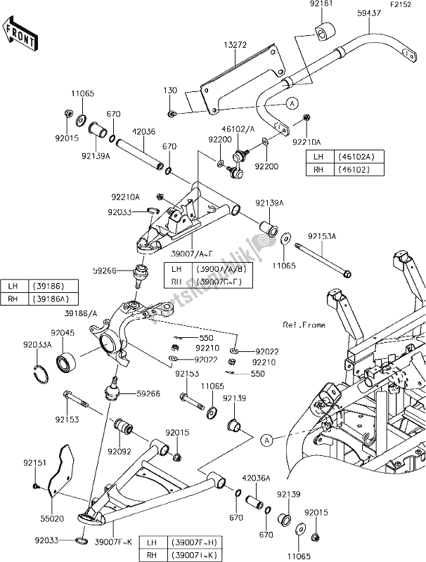 All parts for the 36 Front Suspension of the Kawasaki KRT 800 Teryx4 2019