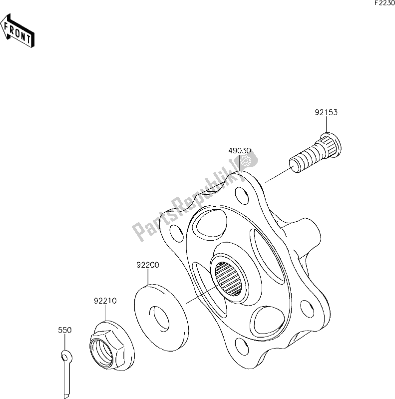 All parts for the 41 Front Hubs/brakes of the Kawasaki KRT 800 Teryx4 2019