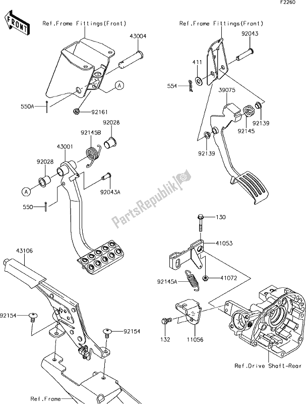 All parts for the 43 Brake Pedal/throttle Lever of the Kawasaki KRT 800 Teryx4 2019