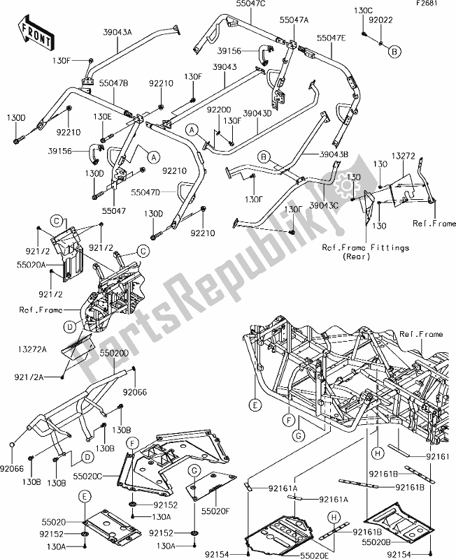 All parts for the 55 Guards/cab Frame of the Kawasaki KRT 800 Teryx4 2019