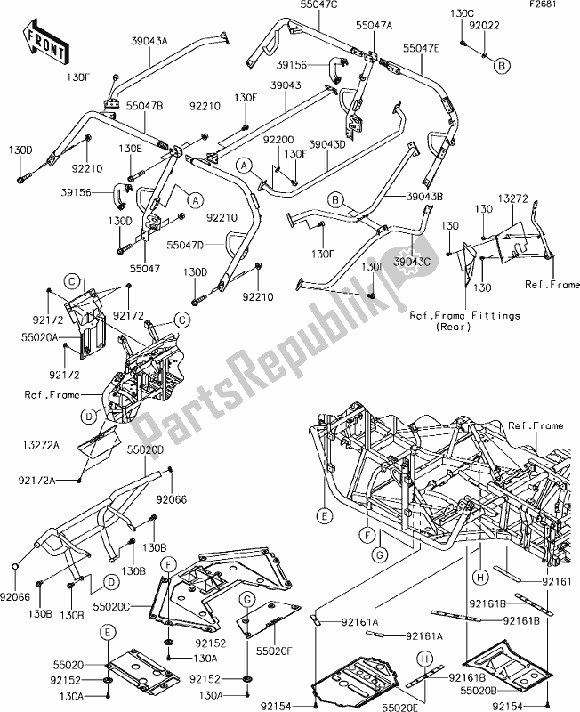 Todas as partes de 55 Guards/cab Frame do Kawasaki KRT 800 Teryx4 2019