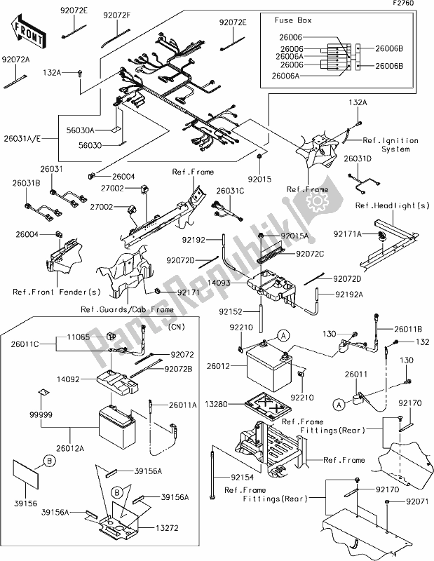 Todas as partes de 59 Chassis Electrical Equipment do Kawasaki KRT 800 Teryx4 2019