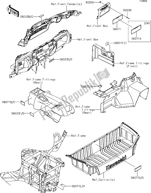 All parts for the 62 Labels of the Kawasaki KRT 800 Teryx4 2019