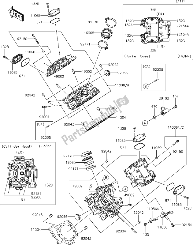 All parts for the 1 Cylinder Head of the Kawasaki KRT 800 Teryx4 2021