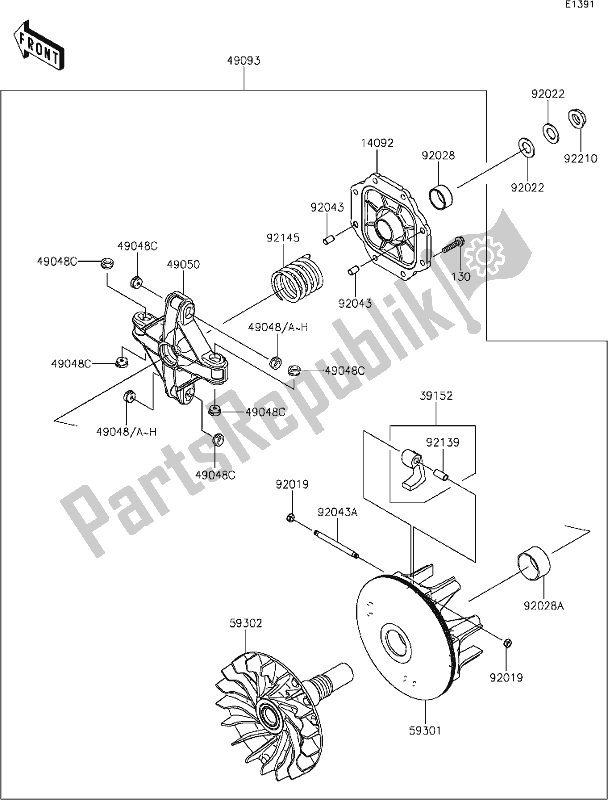 All parts for the 12 Drive Converter of the Kawasaki KRT 800 Teryx4 2021