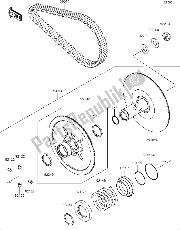 All parts for the 13 Driven Converter/drive Belt of the Kawasaki KRT 800 Teryx4 2021