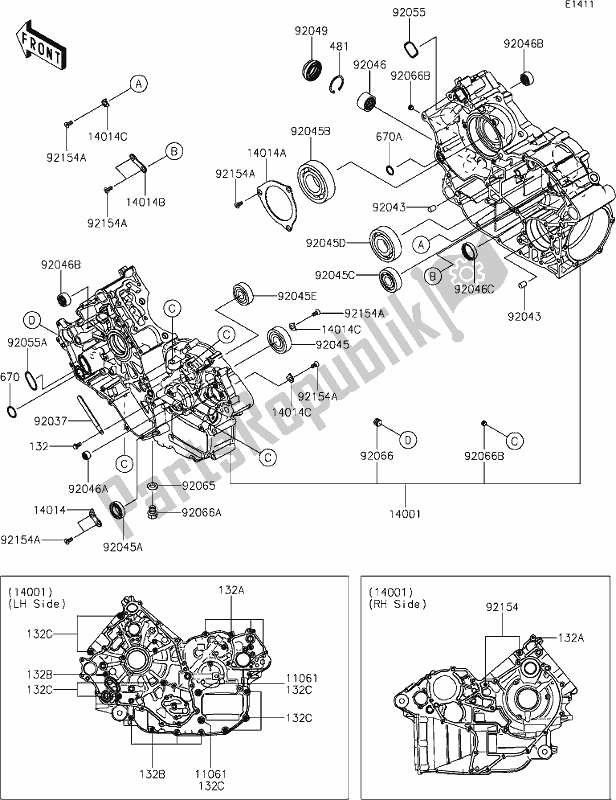 Todas as partes de 15 Crankcase do Kawasaki KRT 800 Teryx4 2021