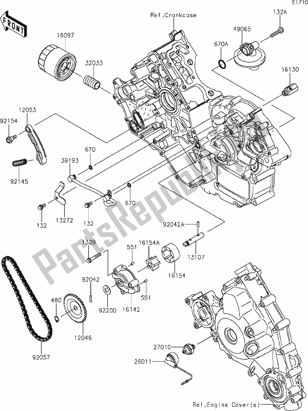 All parts for the 21 Oil Pump/oil Filter of the Kawasaki KRT 800 Teryx4 2021