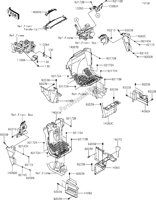 All parts for the 33 Frame Fittings(front) of the Kawasaki KRT 800 Teryx4 2021