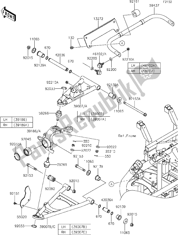 All parts for the 36 Front Suspension of the Kawasaki KRT 800 Teryx4 2021