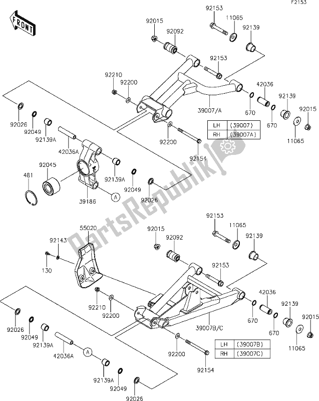 All parts for the 37 Rear Suspension of the Kawasaki KRT 800 Teryx4 2021