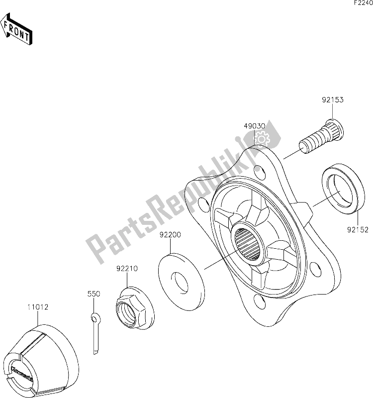 All parts for the 42 Rear Hubs/brakes of the Kawasaki KRT 800 Teryx4 2021