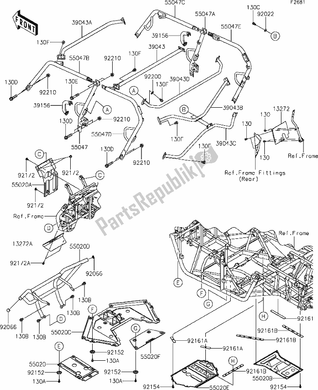 All parts for the 55 Guards/cab Frame of the Kawasaki KRT 800 Teryx4 2021