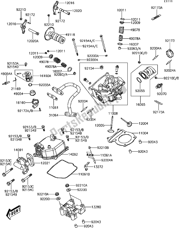 All parts for the B-4 Cylinder Head(2/2) of the Kawasaki KVF 300 2017