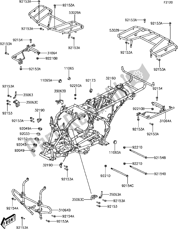 All parts for the D-3 Frame of the Kawasaki KVF 300 2017