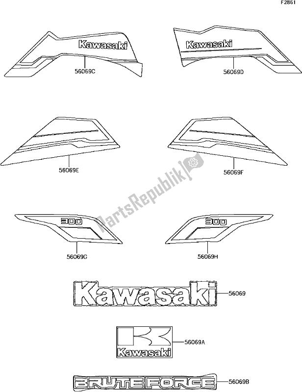 All parts for the E-13decals(blue)(cef) of the Kawasaki KVF 300 2017