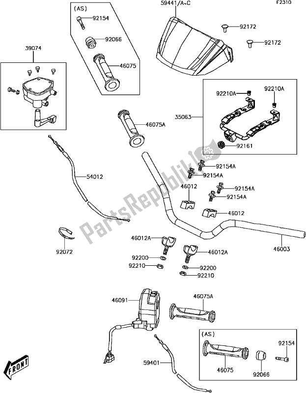 Todas las partes para E-3 Handlebar de Kawasaki KVF 300 2017