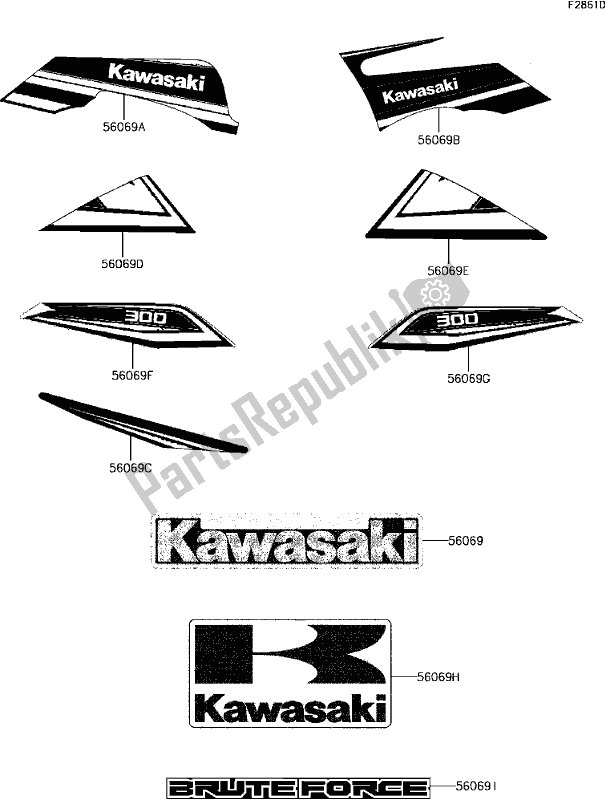 All parts for the F-5 Decals(black)(cgf) of the Kawasaki KVF 300 2017