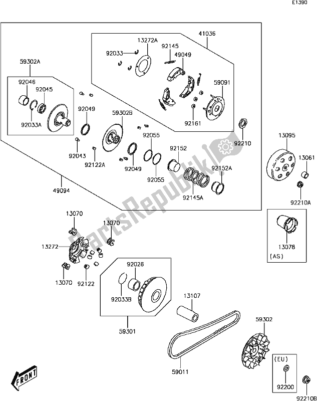 All parts for the B-11belt Converter of the Kawasaki KVF 300 Brute Force 2017