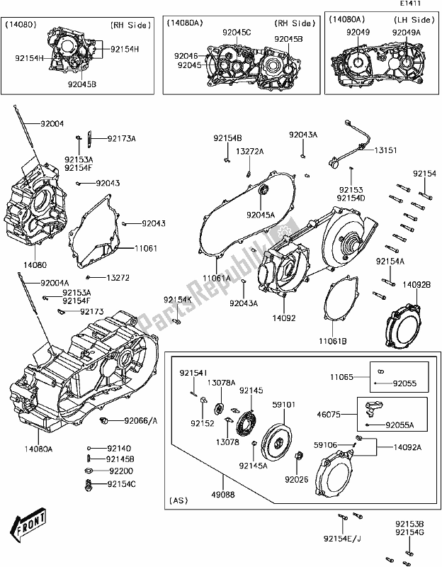 All parts for the B-12crankcase(1/2) of the Kawasaki KVF 300 Brute Force 2017