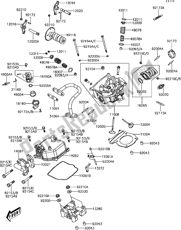 All parts for the B-3 Cylinder Head(1/2) of the Kawasaki KVF 300 Brute Force 2017