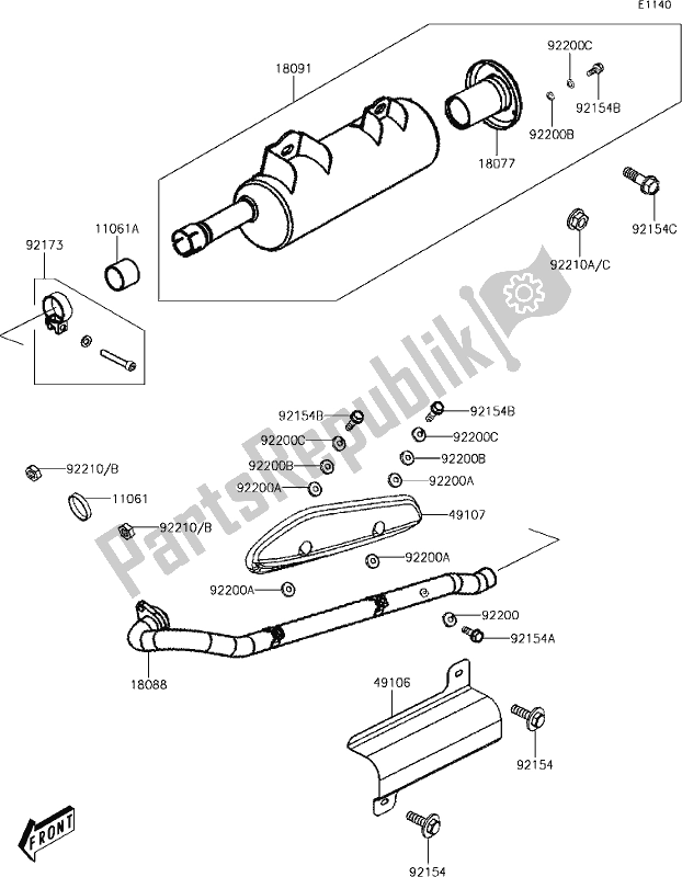 Todas as partes de B-8 Muffler(s) do Kawasaki KVF 300 Brute Force 2017