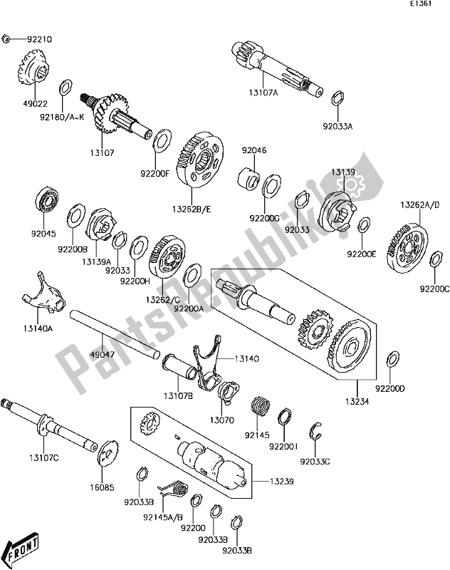 All parts for the B-9 Transmission(1/2) of the Kawasaki KVF 300 Brute Force 2017