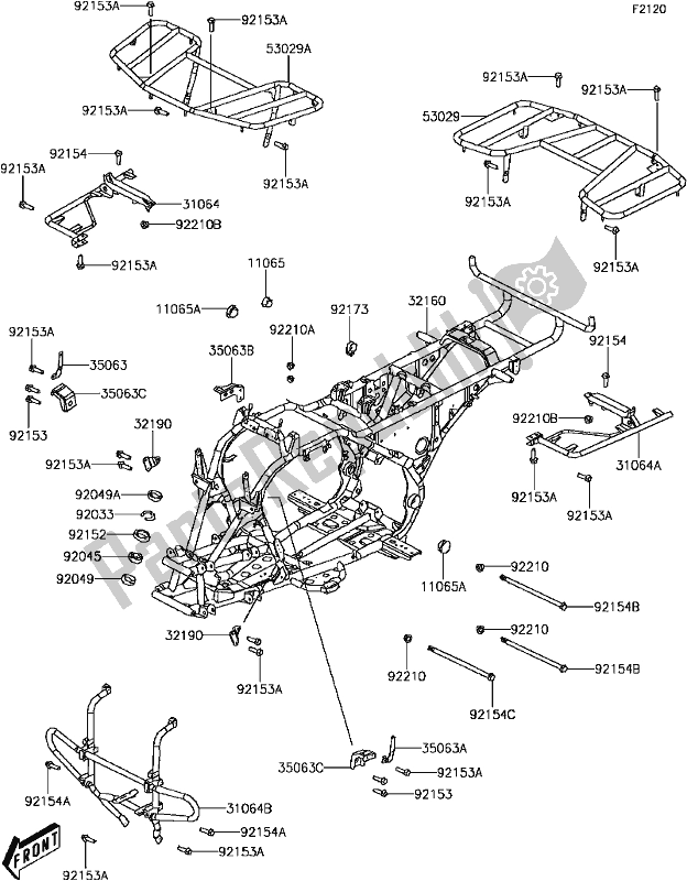 All parts for the D-3 Frame of the Kawasaki KVF 300 Brute Force 2017