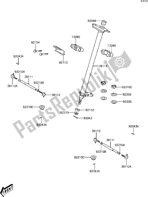 All parts for the D-4 Steering Shaft of the Kawasaki KVF 300 Brute Force 2017