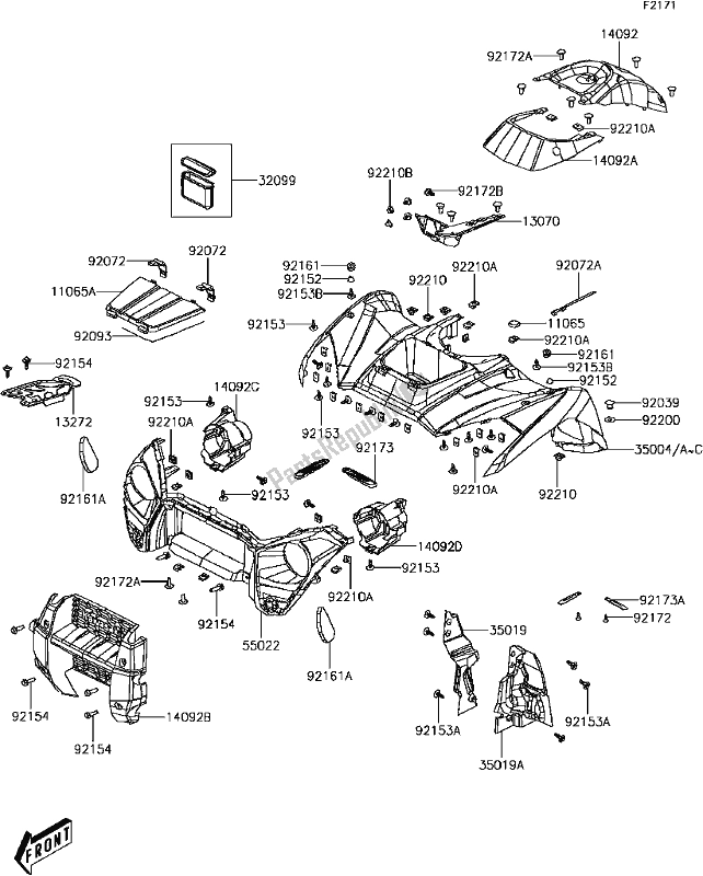 All parts for the D-7 Front Fender(s) of the Kawasaki KVF 300 Brute Force 2017