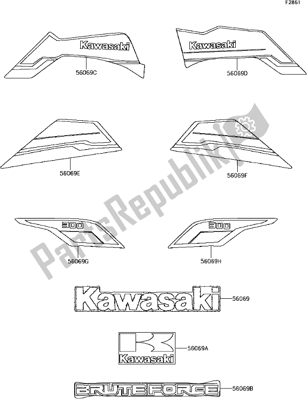 All parts for the E-13decals(blue)(cef) of the Kawasaki KVF 300 Brute Force 2017