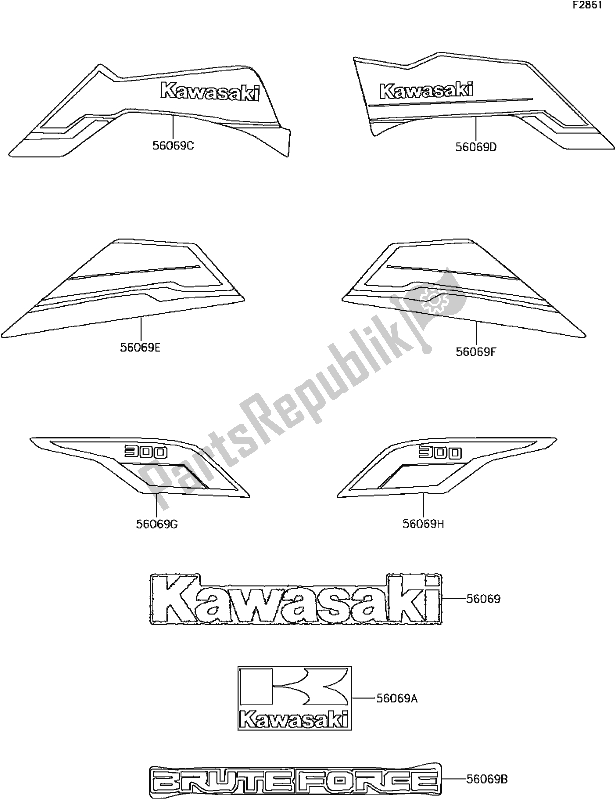 All parts for the E-13decals(blue)(cef) of the Kawasaki KVF 300 Brute Force 2017