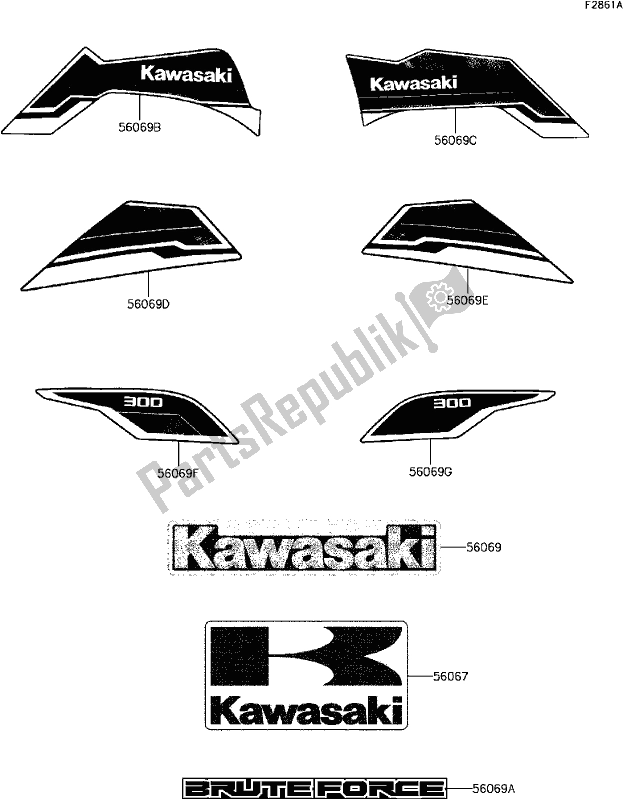 Todas las partes para E-14decals(white)(cff)(eu) de Kawasaki KVF 300 Brute Force 2017
