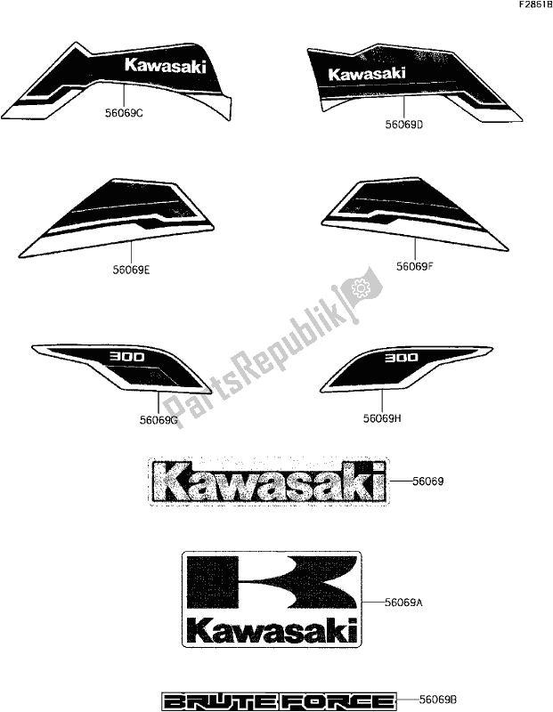 Todas las partes para F-3 Decals(black)(cff) de Kawasaki KVF 300 Brute Force 2017
