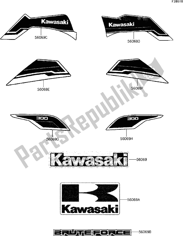 Todas las partes para F-3 Decals(black)(cff) de Kawasaki KVF 300 Brute Force 2017