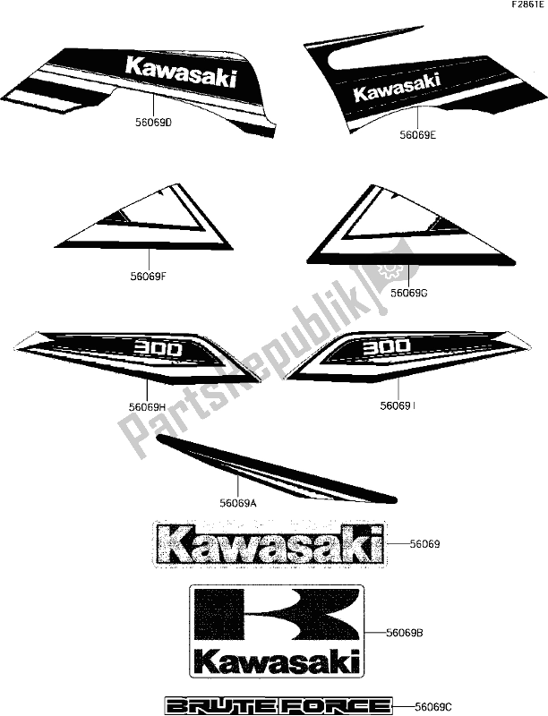 Wszystkie części do F-6 Decals(black)(chf) Kawasaki KVF 300 Brute Force 2017