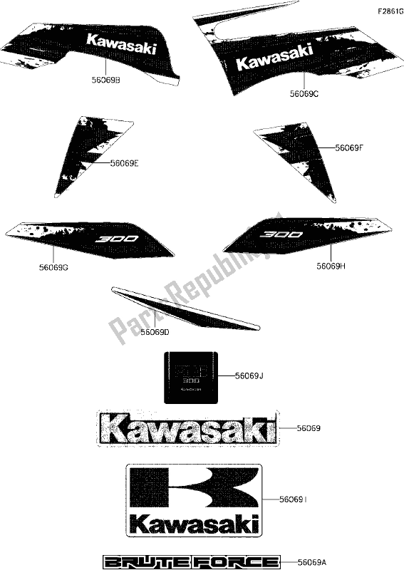 All parts for the F-8 Decals(white)(cjf)(eu) of the Kawasaki KVF 300 Brute Force 2017