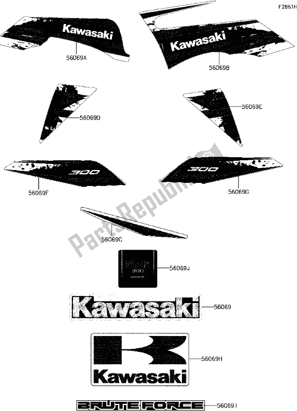 Wszystkie części do F-9 Decals(black)(cjf) Kawasaki KVF 300 Brute Force 2017