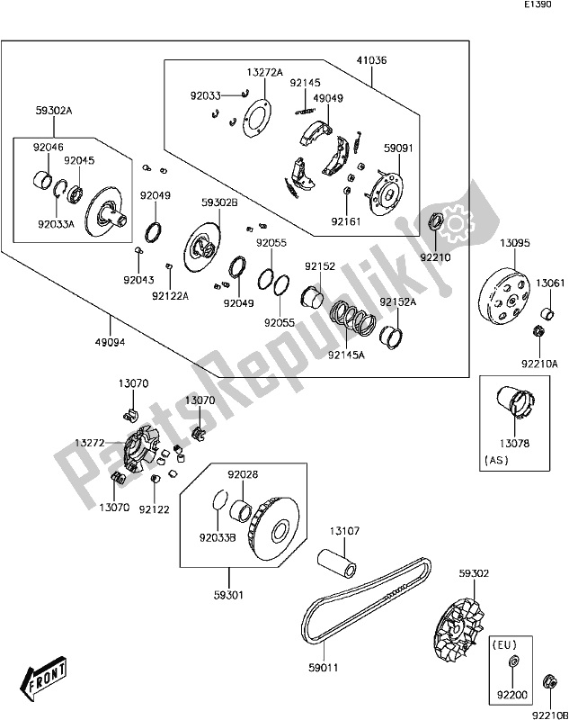 All parts for the B-11belt Converter of the Kawasaki KVF 300 Brute Force 2018