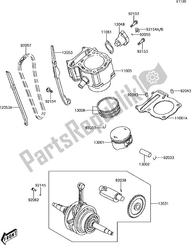 All parts for the B-5 Cylinder/piston(s) of the Kawasaki KVF 300 Brute Force 2018