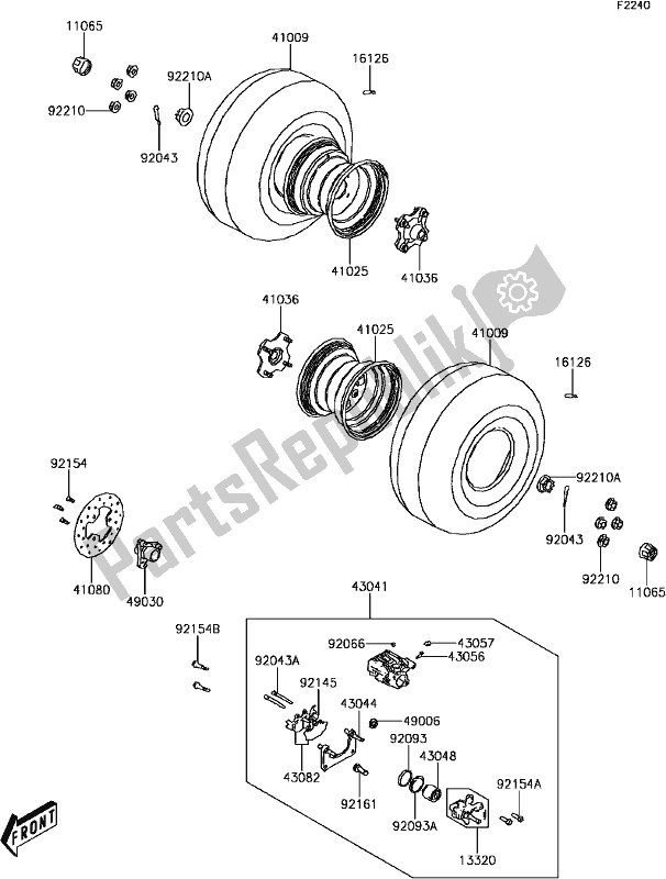 All parts for the D-11rear Hub of the Kawasaki KVF 300 Brute Force 2018