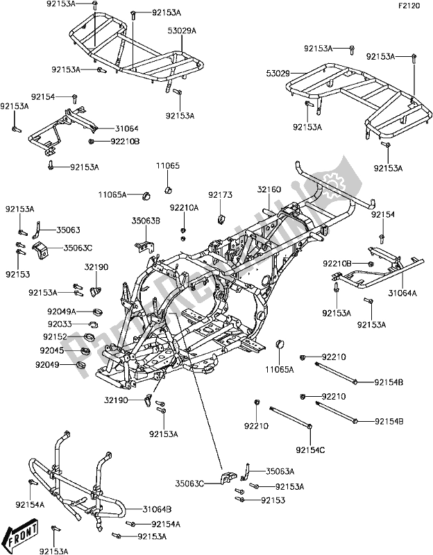 All parts for the D-3 Frame of the Kawasaki KVF 300 Brute Force 2018