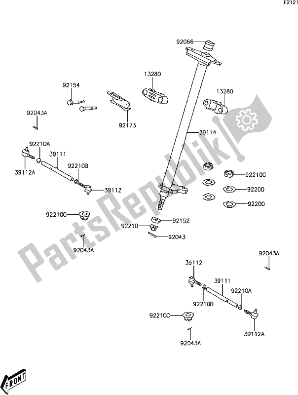 All parts for the D-4 Steering Shaft of the Kawasaki KVF 300 Brute Force 2018