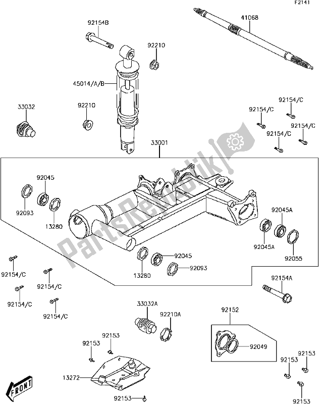 All parts for the D-5 Swingarm of the Kawasaki KVF 300 Brute Force 2018