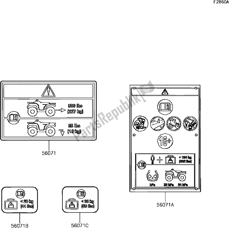 Tutte le parti per il E-12labels(eu) del Kawasaki KVF 300 Brute Force 2018