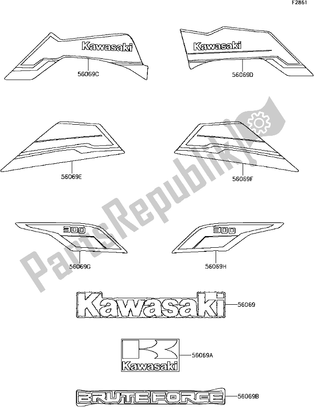 All parts for the E-13decals(blue)(cef) of the Kawasaki KVF 300 Brute Force 2018